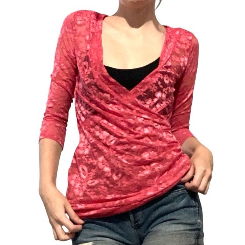 Vanity Y2K Pink Lace Wrap Style Shirt – Small Preppy McBling